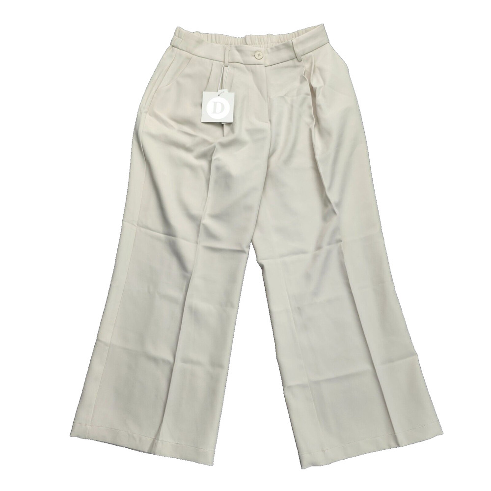 Decivi Women Loose Pleated Front Long Pants Wide Leg Trousers Solid Ivory Large